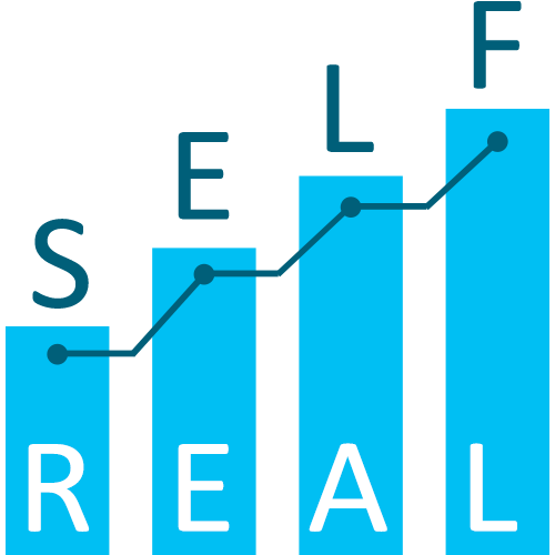 Real Self Logo illustrated with a rising bar chart and rising graph.